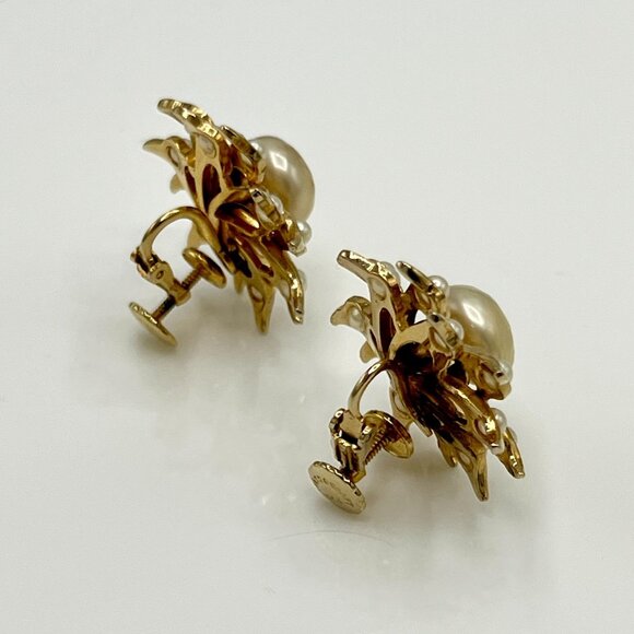 ACCESSOCRAFT NYC Gold Tone Faux Pearl Sun Screw Fast Clip On Earrings Vintage - Picture 4 of 12